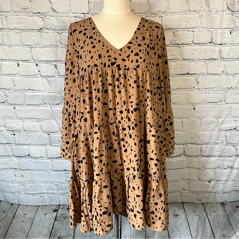Brown and Black Ruffled Tiered V-Neck Sundress
